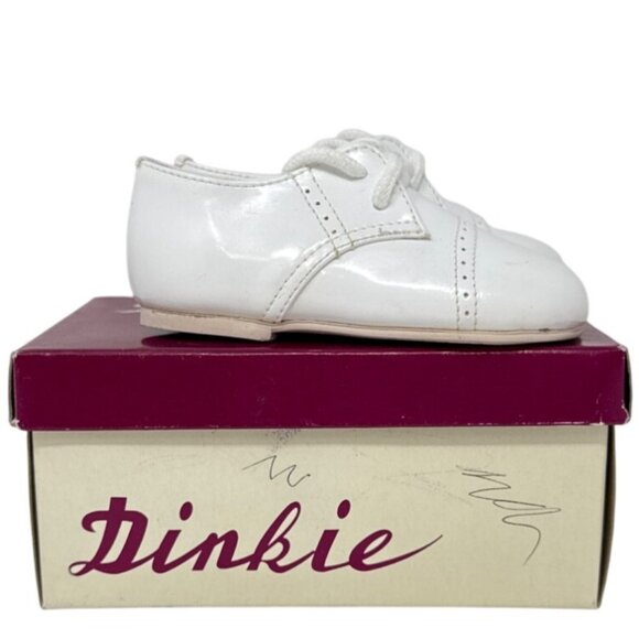 Dinkie Baby White Patent Leather Shoes Size 4 With Box - Picture 1 of 6